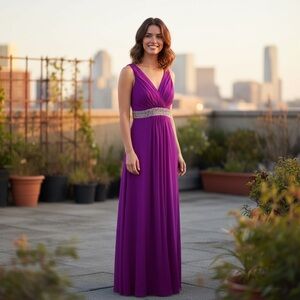 NWT Purple Formal gown silver sequins/beads med